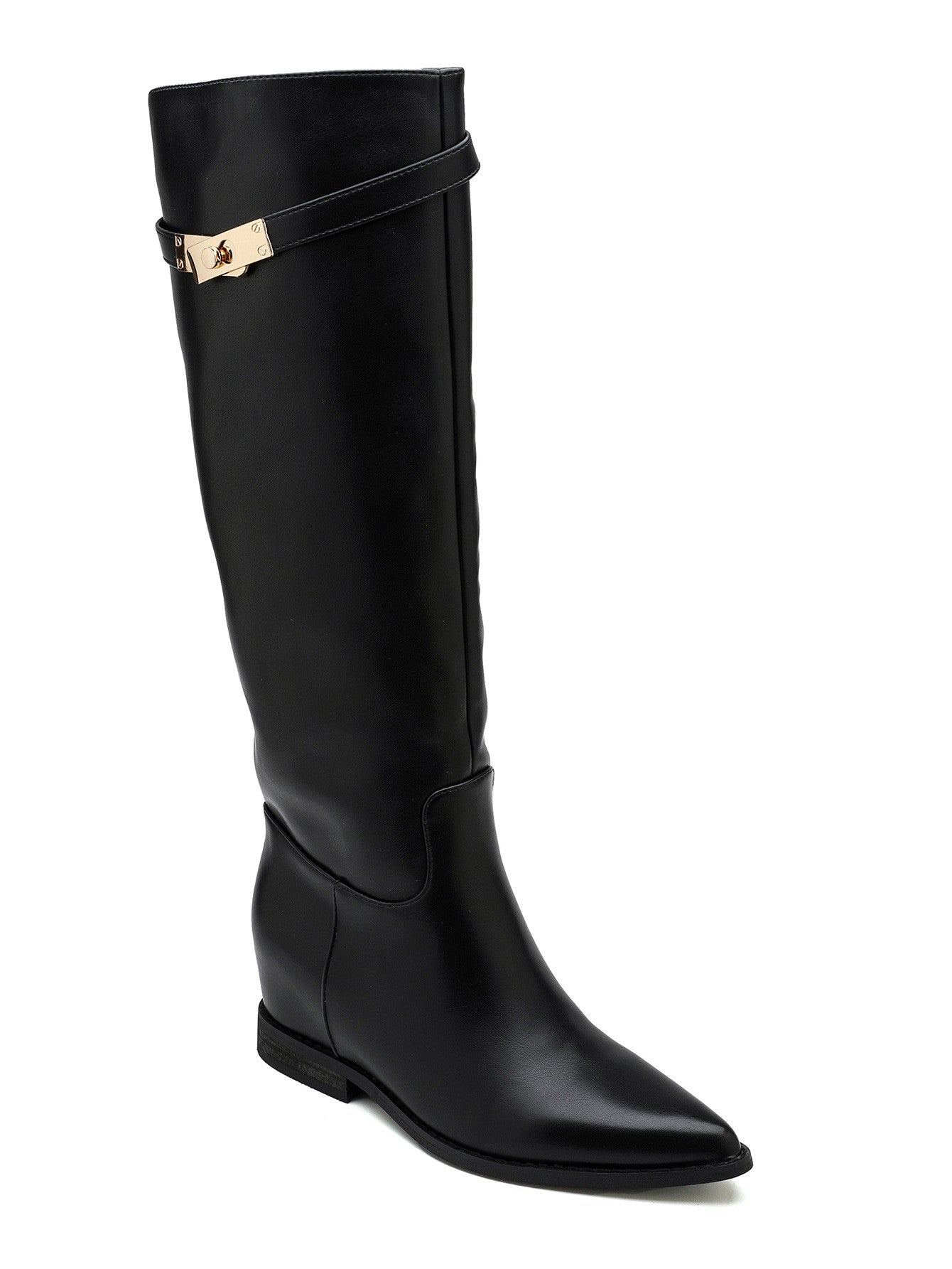 Elena™ | Bota alta negra con cuña