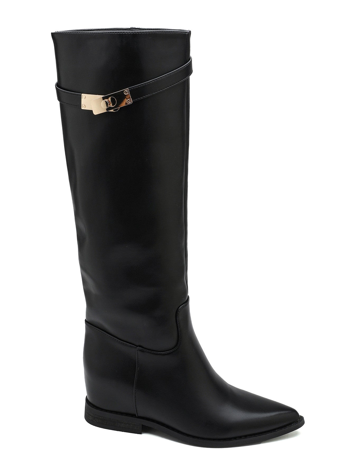 Elena™ | Bota alta negra con cuña