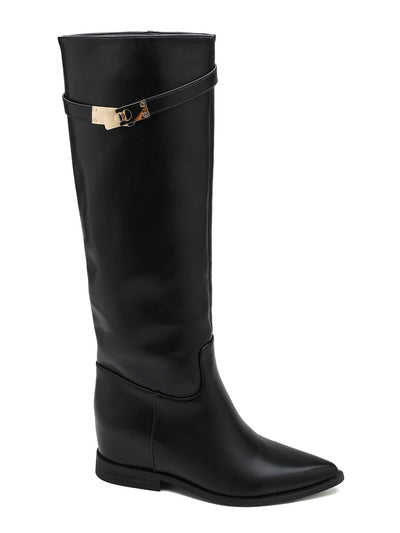 Elena™ | Bota alta negra con cuña